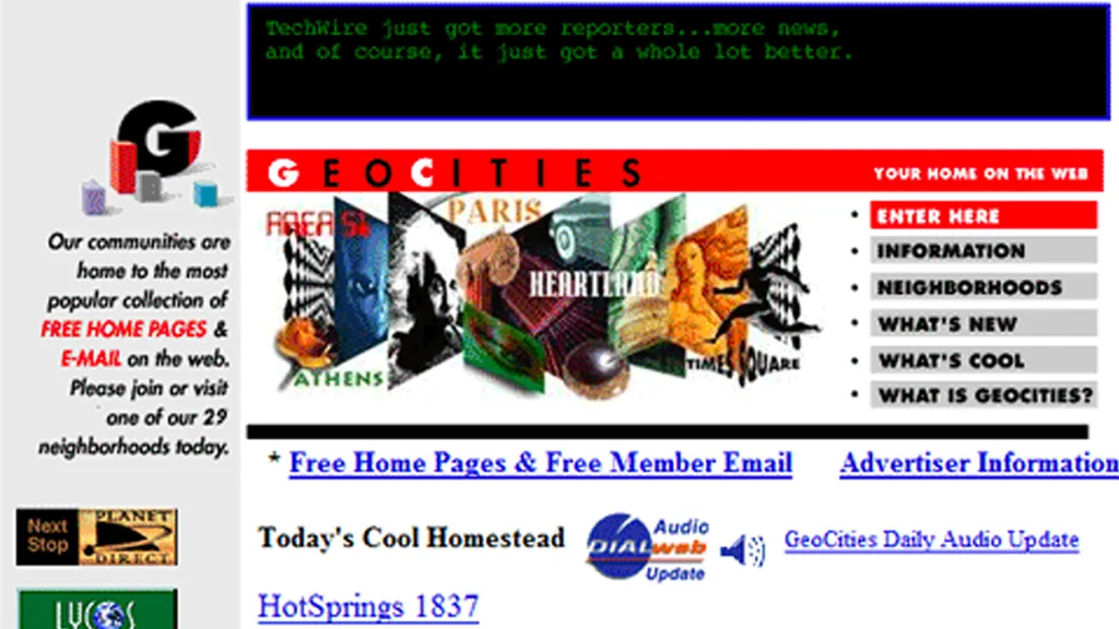 a screenshot of the old Geocities website