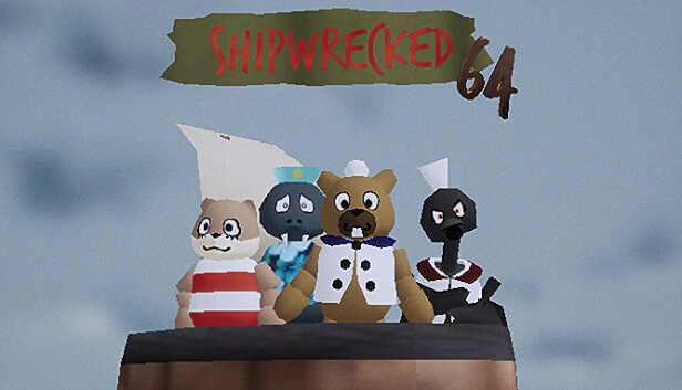 Title screen of Shipwrecked 64. There are 4 characters, an Otter, a Bird, a Walrus and a Beaver. 